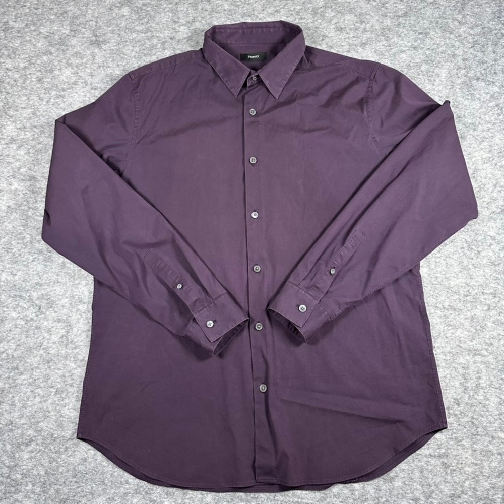 Theory Button Down Shirt Mens‎ XL Purple Good Long Sleeve Solid Point Collar